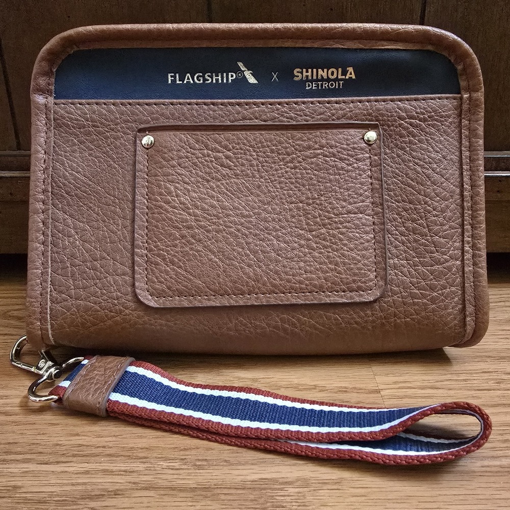 Shinola x American Airlines Flagship Brown Pebbled Amenity Kit Pouch Wristlet